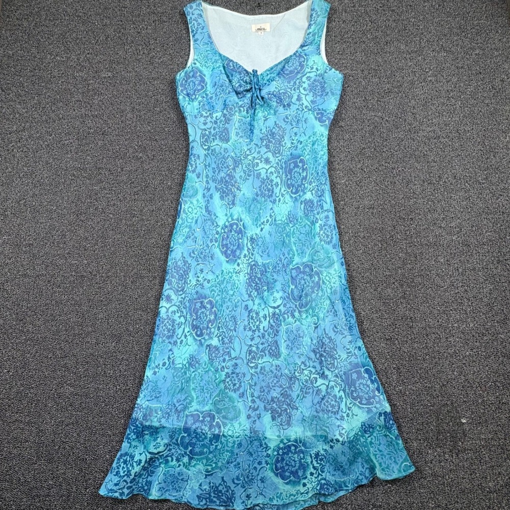 Vintage 90s Mica Damask  Empire Waist Midi Dress Womens 4 Sleeveless Sweetheart